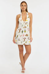 Multi Abstract Halter Neck Dress Mini