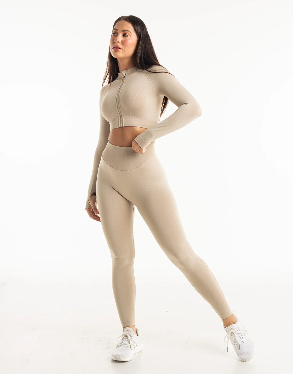 League Cropped Zip-Up - Taupe Grey