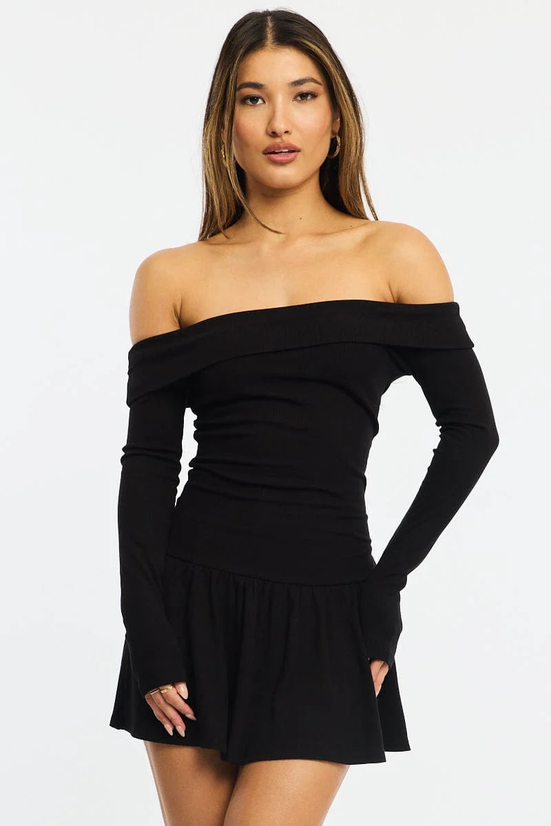 Black Off Shoulder Dress Mini