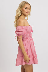 Red Check Fit And Flare Dress Puff Sleeve Mini