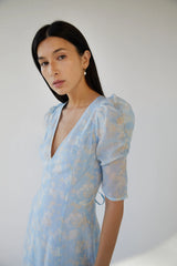 V-NECK PUFF SLEEVE FLORAL MAXI DRESS