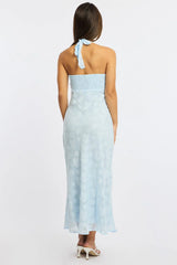 Blue Halter Neck Midi Dress
