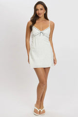 White Polka Dot Mini Dress V-Neck Strappy