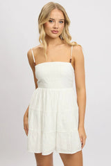 White Fit And Flare Dress Bead Embellishment  Mini
