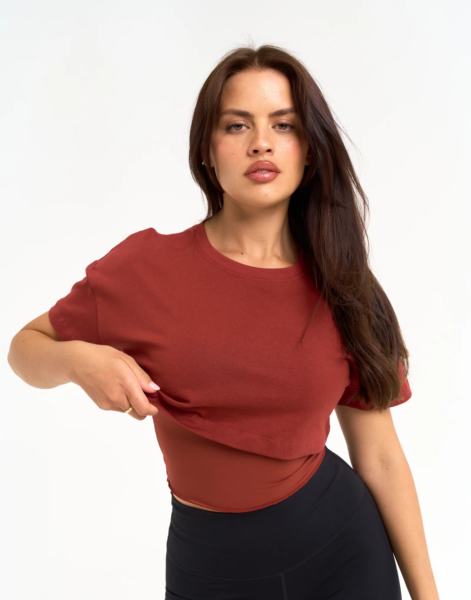 Layered Cropped Tee - Brown