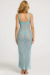 Pearl-Detail Cut-Out Maxi Dress in Turquoise