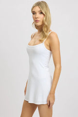 White Mini Dress Sleeveless Rib A-Line