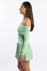 Green Off Shoulder Mini Dress