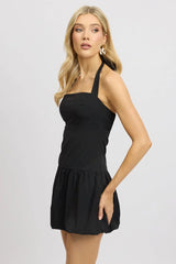 Black Bubble Dress Mini Halter Neck