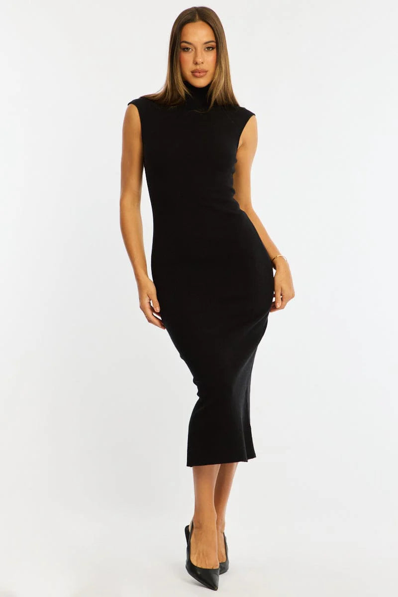 Black Knit Dress Midi