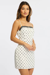 White Polka Dot Mini Dress Satin
