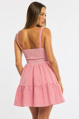 Red Check Fit And Flare Dress Mini