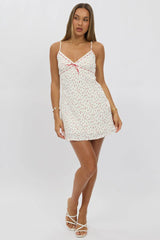 White Ditsy Mini Dress V-Neck Strappy