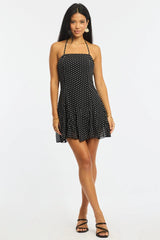 Black Polka Dot Fit And Flare Dress Mini
