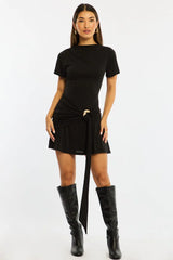 Black Mini Dress Drape Detail