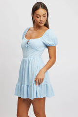 Blue Fit And Flare Dress Mini Lace