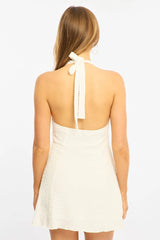White Halter Neck Dress Mini