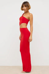 Jersey Asymmetric Cut Out Maxi Dress  in Scarlet Red