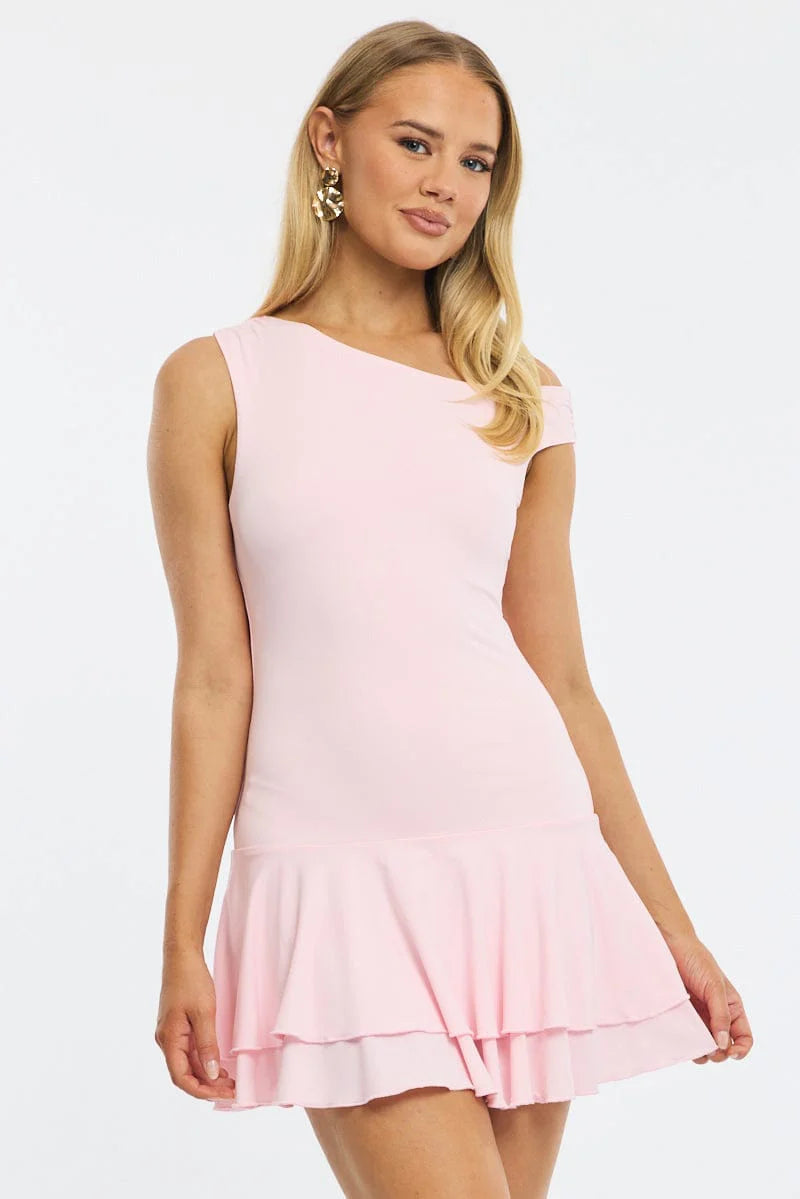 Pink Mini Dress Off Shoulder